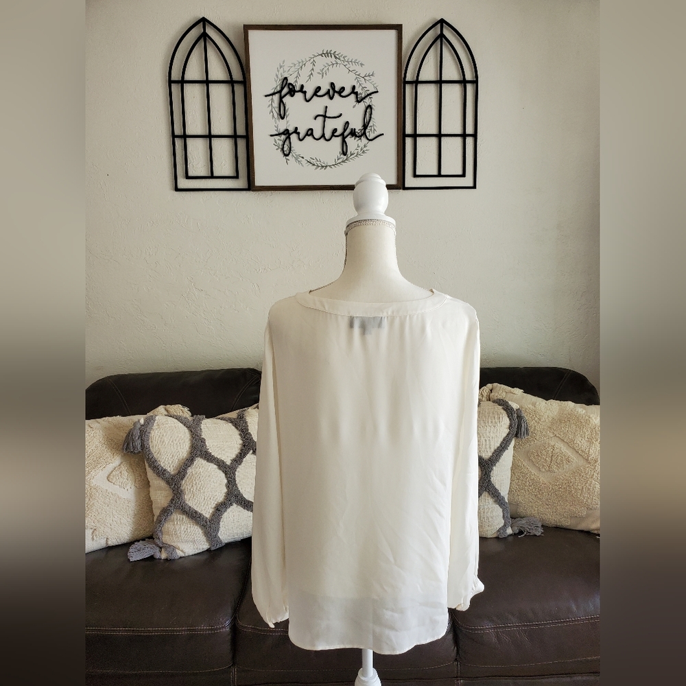 Nili Lotan Kelly Silk Structured Long Sleeve Blouse Size L Classic Designer Boho - Picture 7 of 13